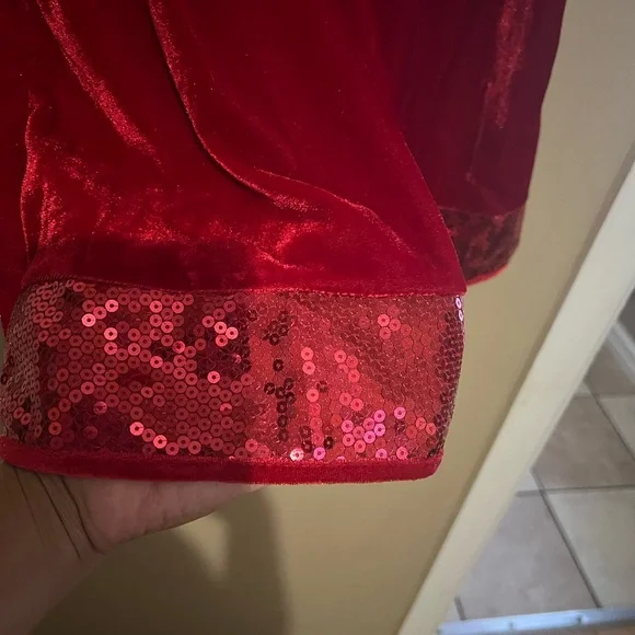 George Red Velvet Dress with Sequin Accents - Picture 3 of 11
